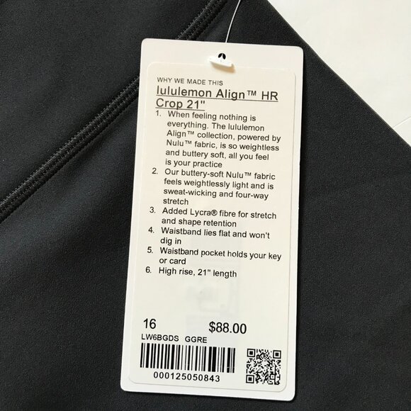 NWT Lululemon Align High Rise Crop Leggings Womens 16 Gray 21" Inseam Cropped - Picture 5 of 11